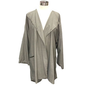 Eskandar Size 1 Gray Rich Linen Long Pocketed Cardigan Sweater Lab Coat *FLAW